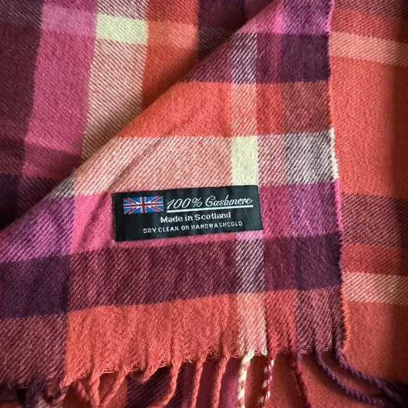 Cashmere Multi-Colors in Red and White Plaid Scarf - Picture 5 of 6